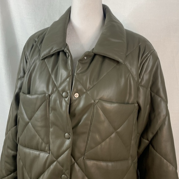 Calvin Klein Green Faux Leather Quilted Coat- NWT - Picture 4 of 17